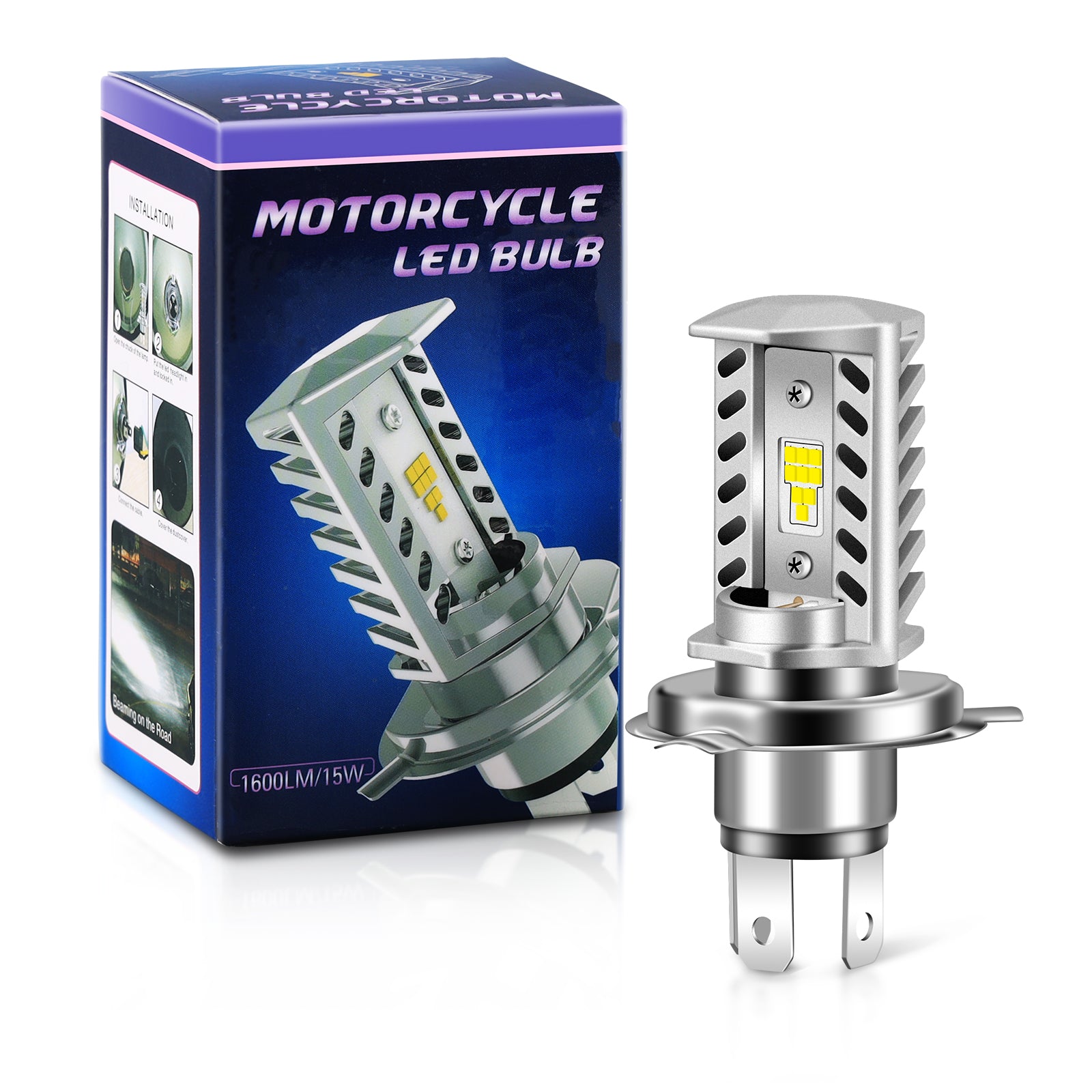 LUYED H4/9003/HB2 Bulb Hi/Low for Motorcycle Headlight Bulbs,  15,000LM 300% Super Brighter, 1:1 Halogen Size, 6500K Cool White, 50000Hrs Long Service Life, Plug and Play Fog Light, Pack of 1