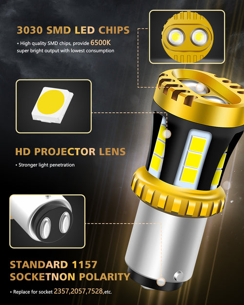 LUYED 1157 LED Bulb White Reverse Lights 2057 2357 7528 LED Light Bulb with Projector for Tail light Backup light DRL Brake Parking Turn Signal Lights,Pack of 2