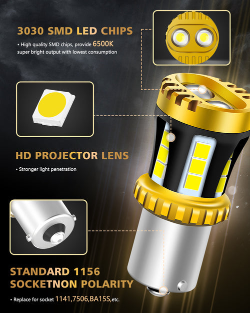 LUYED 1156 LED Bulb White Reverse Lights 1141 7506 BA15S, P21W LED Light Bulb with Projector for Tail Light Backup Brake Parking Turn Signal Lights,Pack of 2