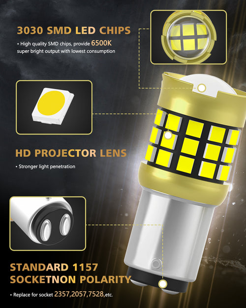 LUYED 1157 BAY15D LED Bulb White Backup Reverse Light 600% Brighter 2000LM Super Bright, 2057 2357 7528 LED Replacement with Projector Lens for Turn Signal Tail Brake Lights, Pack of 2