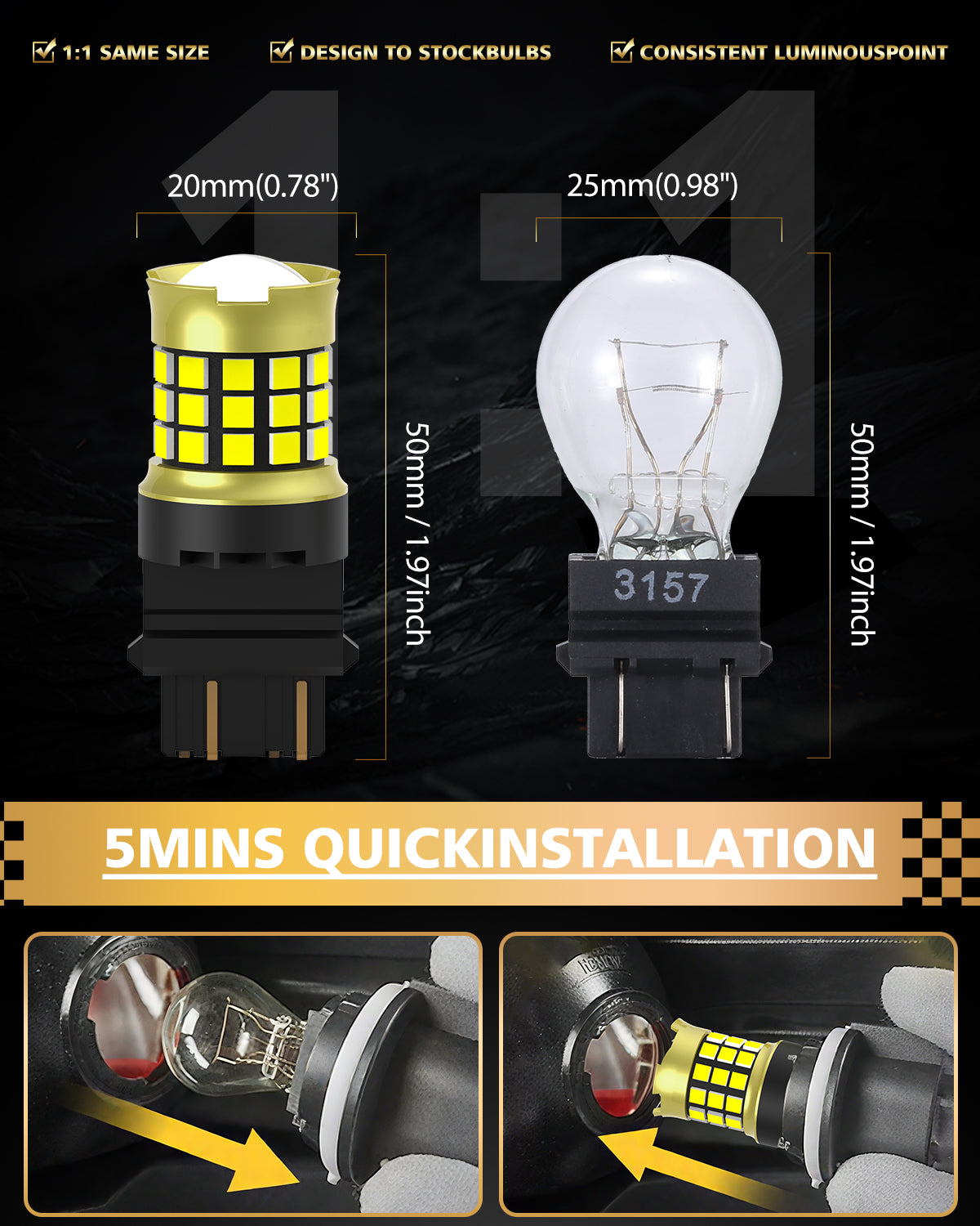 LUYED 3157 3156 LED Bulb White Backup Reverse Light 600% Brighter 2000LM Super Bright, 3056 3057 4157 4156 LED Replacement with Projector Lens for Turn Signal Tail Brake Lights, Pack of 2