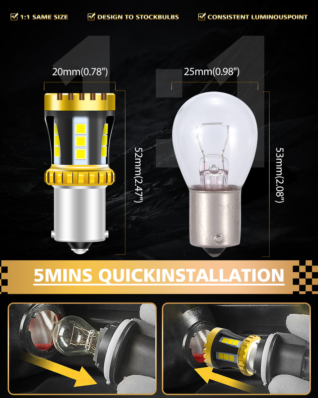 LUYED 1156 LED Bulb White Reverse Lights 1141 7506 BA15S, P21W LED Light Bulb with Projector for Tail Light Backup Brake Parking Turn Signal Lights,Pack of 2