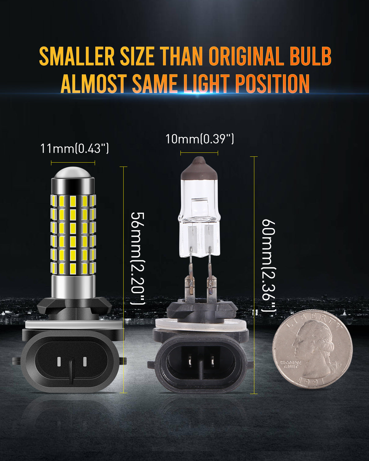 881 LED Fog Light Bulb 1800 Lumens Super Bright 889 894 896 Led Bulbs with Projector for Fog Lights,Xenon White,Pack of 2