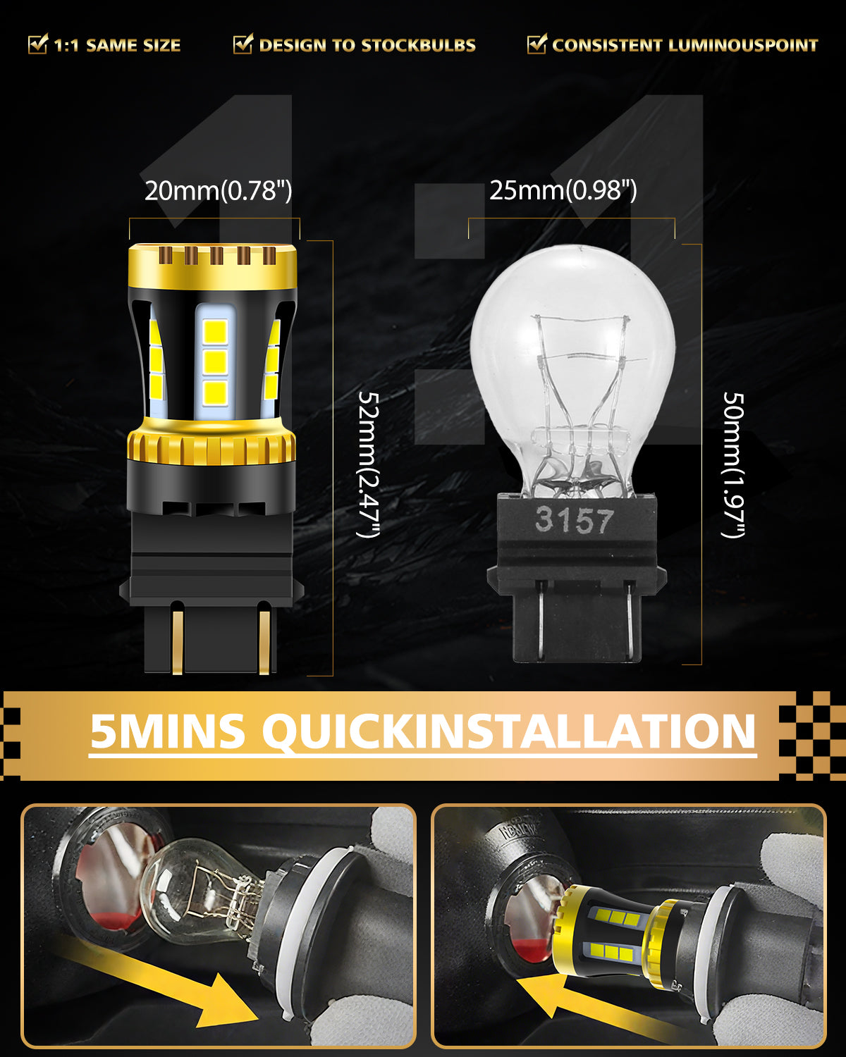 LUYED 3157 3156 LED Bulb White Reverse Lights 3056 3057 4157 LED Light Bulb with Projector for Tail light Backup light DRL Brake Parking Turn Signal Lights,Pack of 2