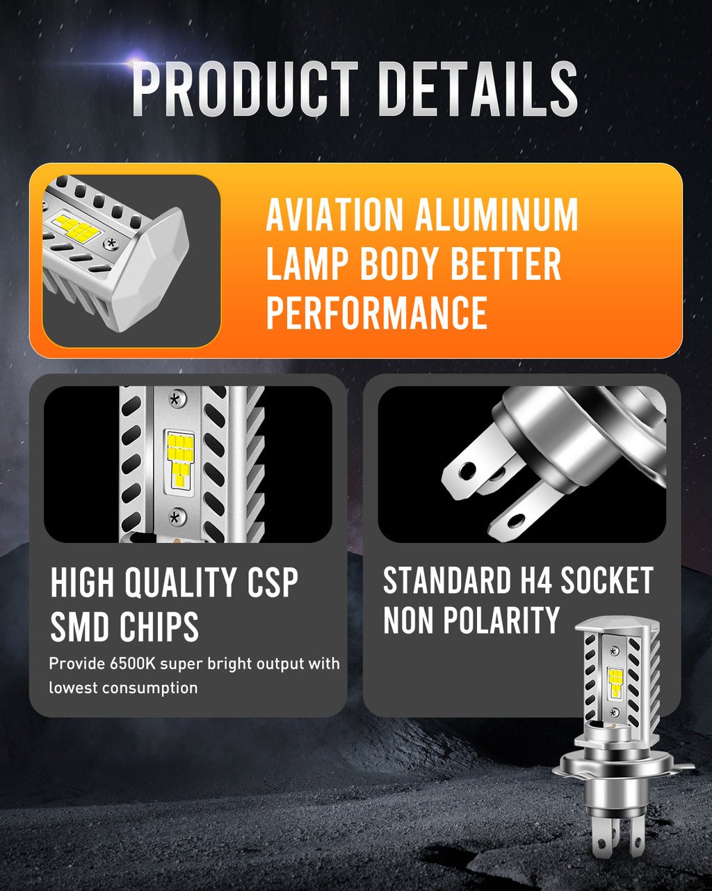 LUYED H4/9003/HB2 Bulb Hi/Low for Motorcycle Headlight Bulbs,  15,000LM 300% Super Brighter, 1:1 Halogen Size, 6500K Cool White, 50000Hrs Long Service Life, Plug and Play Fog Light, Pack of 1