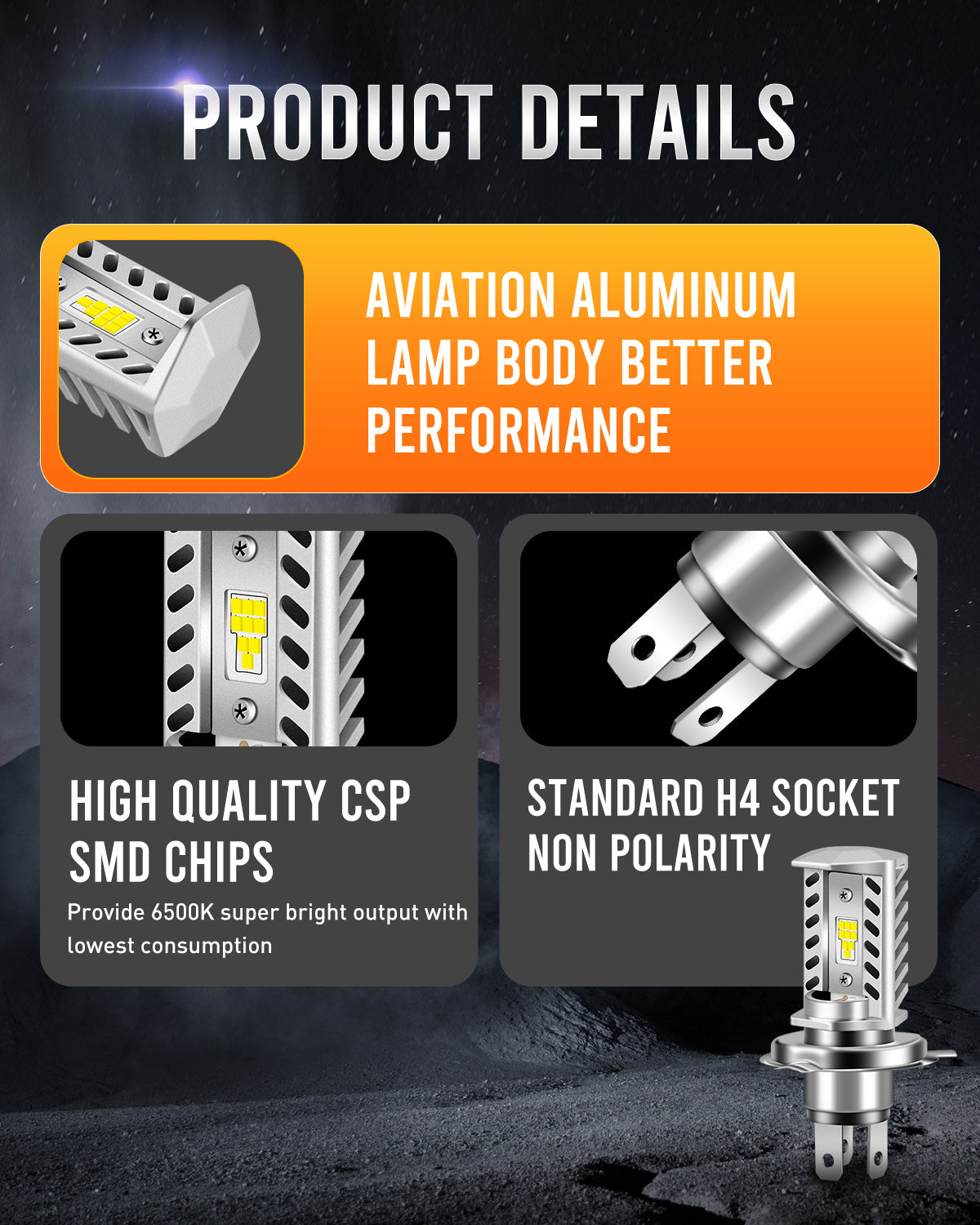 LUYED H4/9003/HB2 Bulb Hi/Low for Motorcycle Headlight Bulbs,  15,000LM 300% Super Brighter, 1:1 Halogen Size, 6500K Cool White, 50000Hrs Long Service Life, Plug and Play Fog Light, Pack of 1