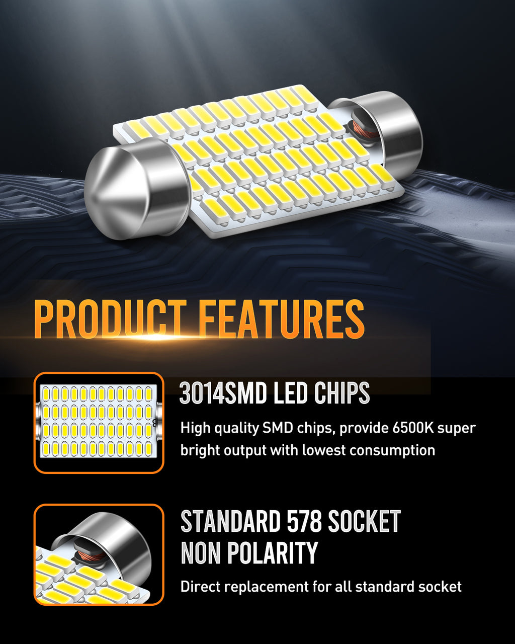 569 578 LED Bulbs Xenon White 211-2 212-2 LED Bulbs Used for Car Interior Map Dome Lights,Pack of 2