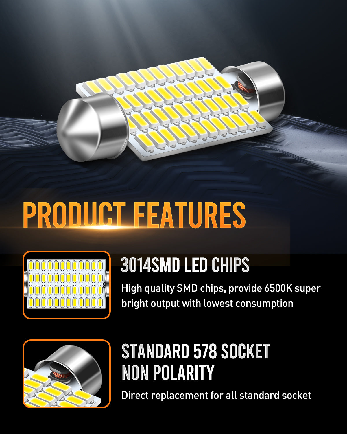 569 578 LED Bulbs Xenon White 211-2 212-2 LED Bulbs Used for Car Interior Map Dome Lights,Pack of 2