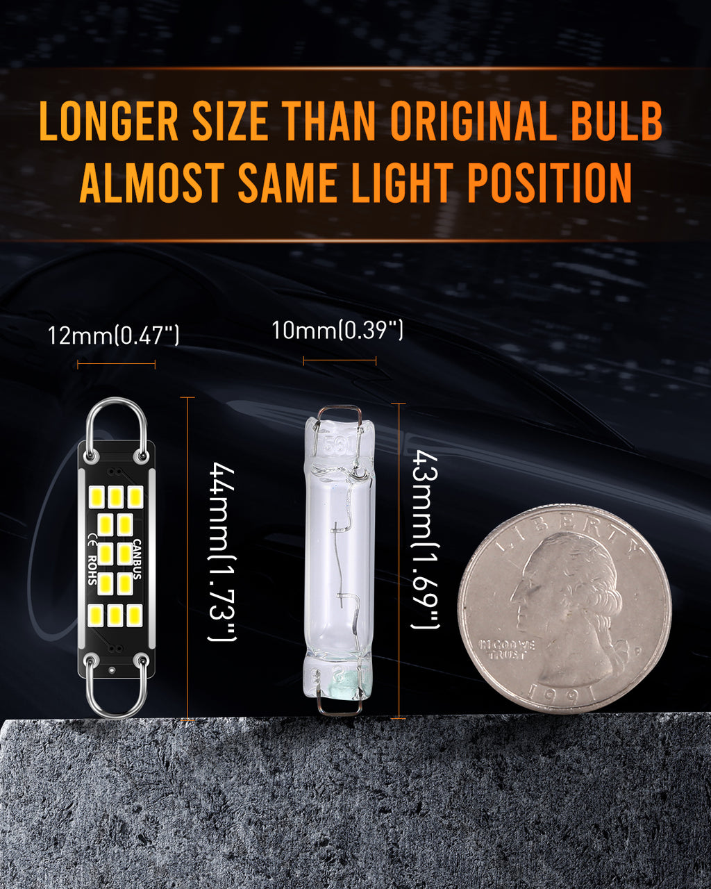 44mm 1.73" 561 562 567 564 LED Bulbs Used for Dome Light,Xenon White,Warm White