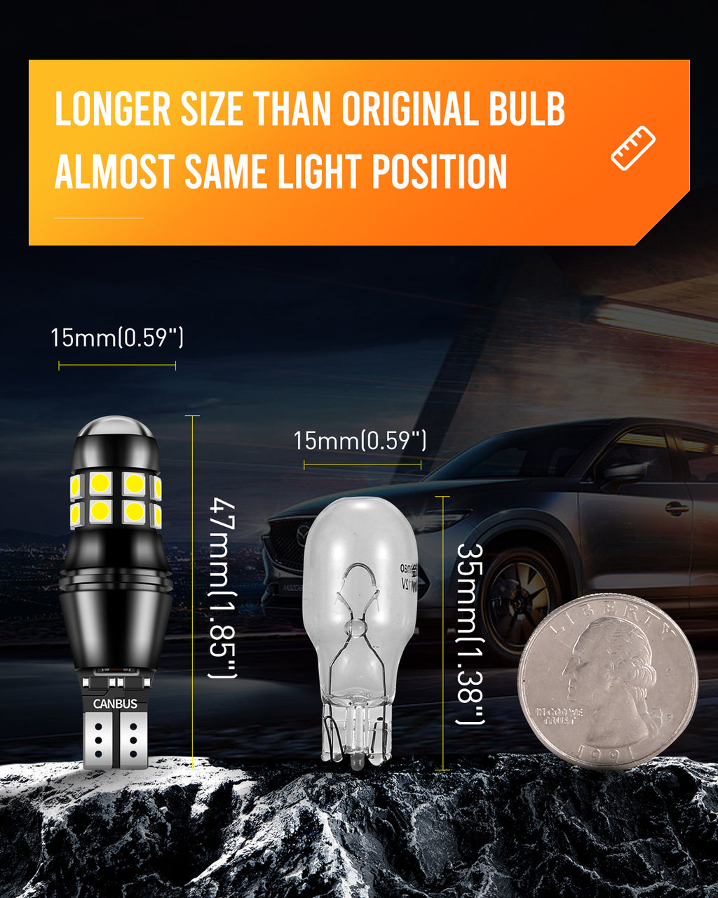 912 921 LED Bulbs Reverse Lights Xenon White 2200 Lumens Extremely Bright Canbus Error Free W16W T15 906  with Lens for Tail Backup Lights, Pack of 2
