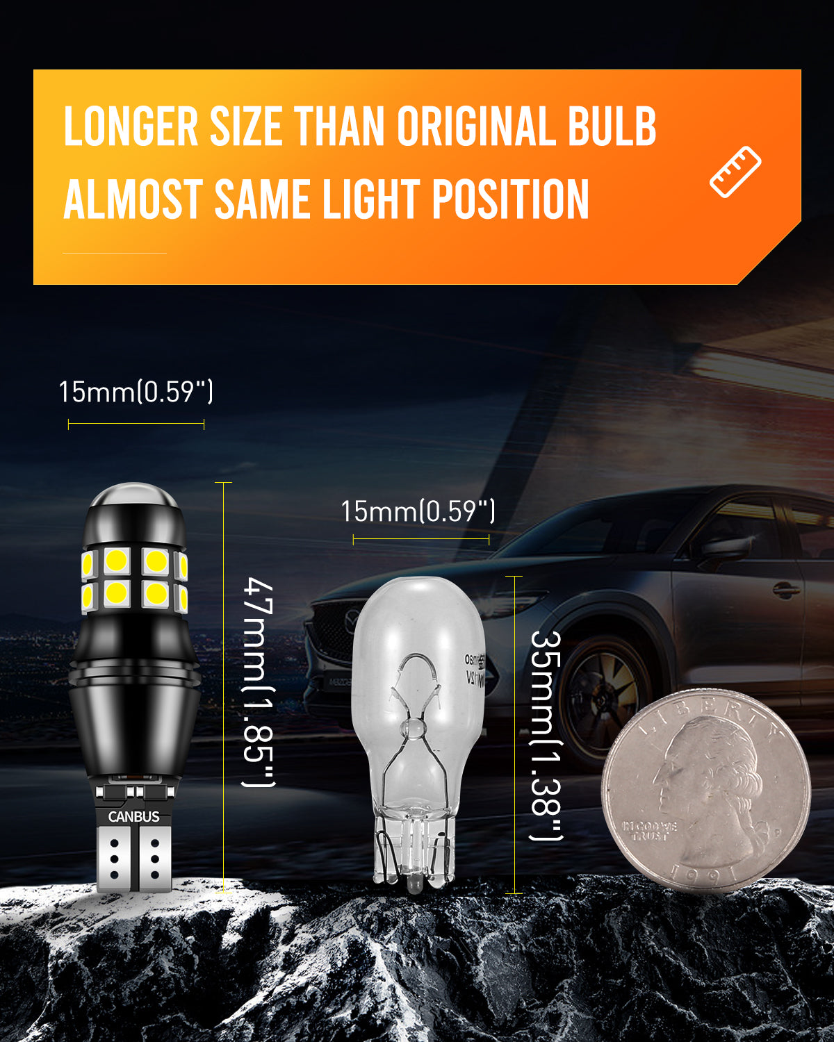 912 921 LED Bulbs Reverse Lights Xenon White 2200 Lumens Extremely Bright Canbus Error Free W16W T15 906  with Lens for Tail Backup Lights, Pack of 2