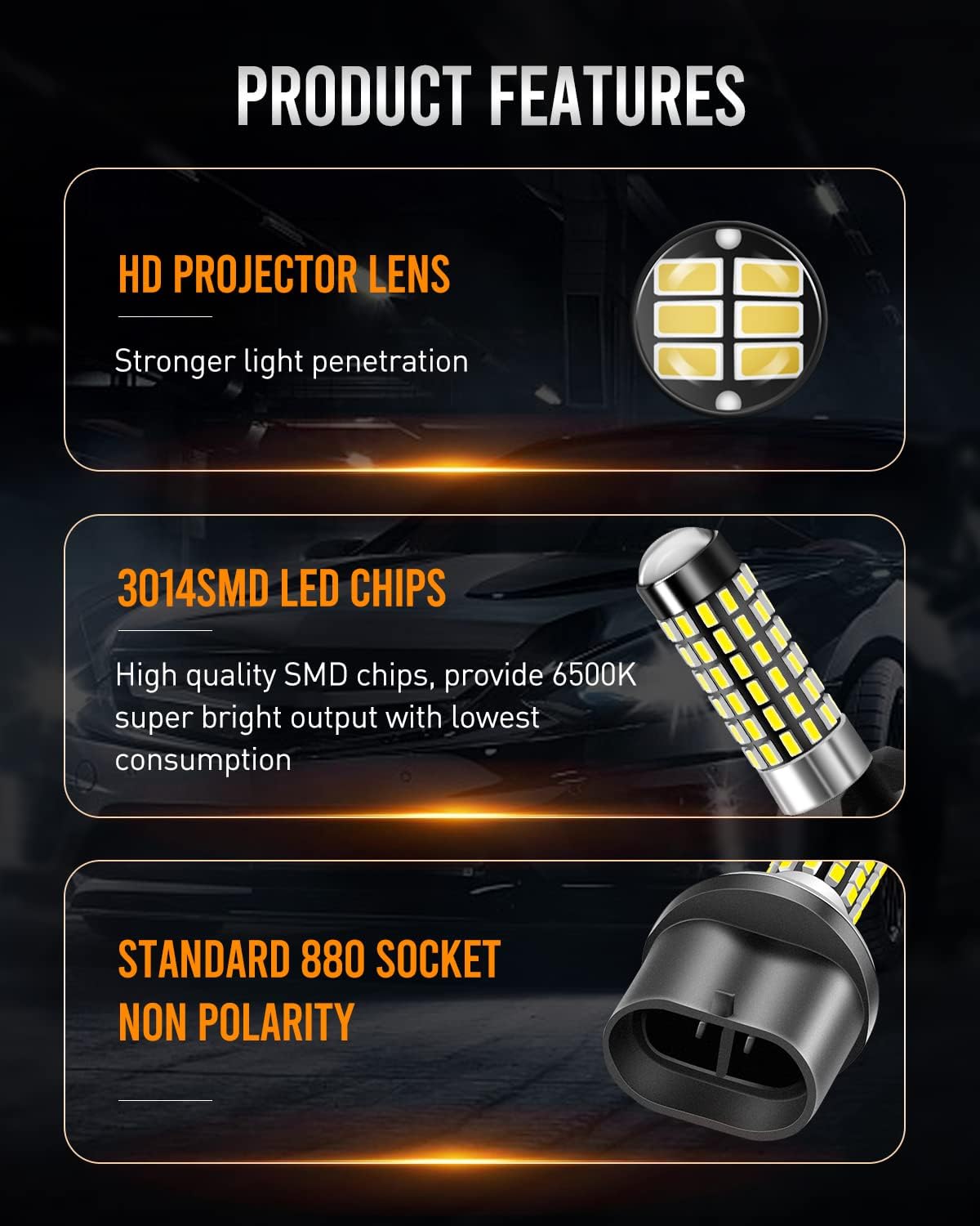 LUYED 880 LED Fog Lights Bulb 400% Brightness 886 890 892 893 LED Bulb with Projector for DRL or Fog Lights,Xenon White, 3000k Yellow, Ice Blue , Pack of 2