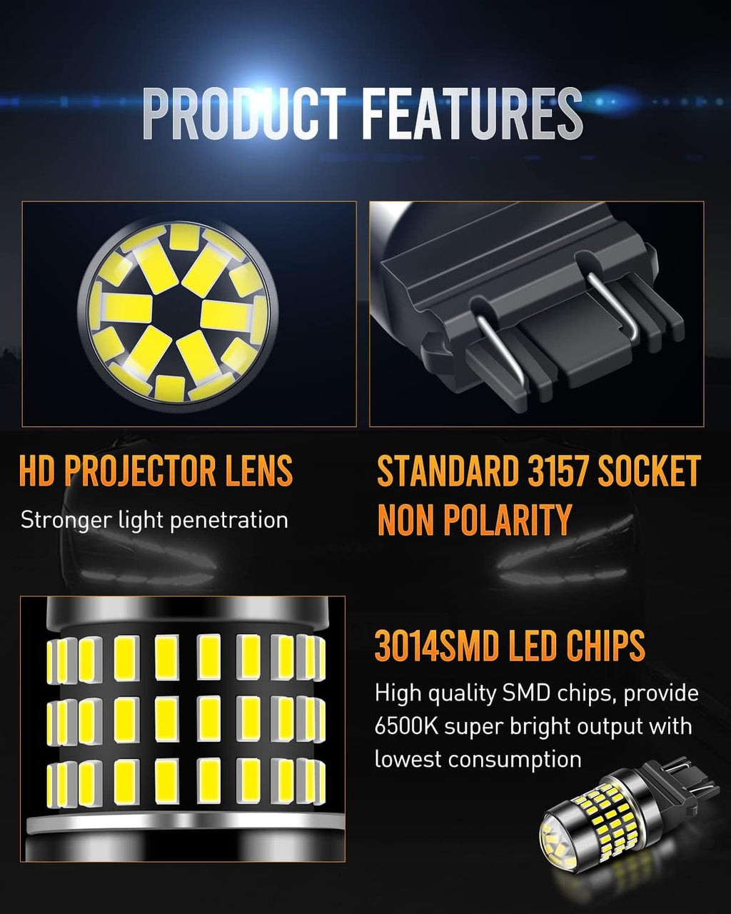 LUYED 3157 3156 LED Bulbs Reverse Light Xenon White & Amber Yellow & Red  Super Bright 78 SMD 3056 3156 3057 4157 LED Bulbs,Used for Back Up Reverse Lights,Brake Lights,Tail Lights,Turn Signal Lights,Pack of 2