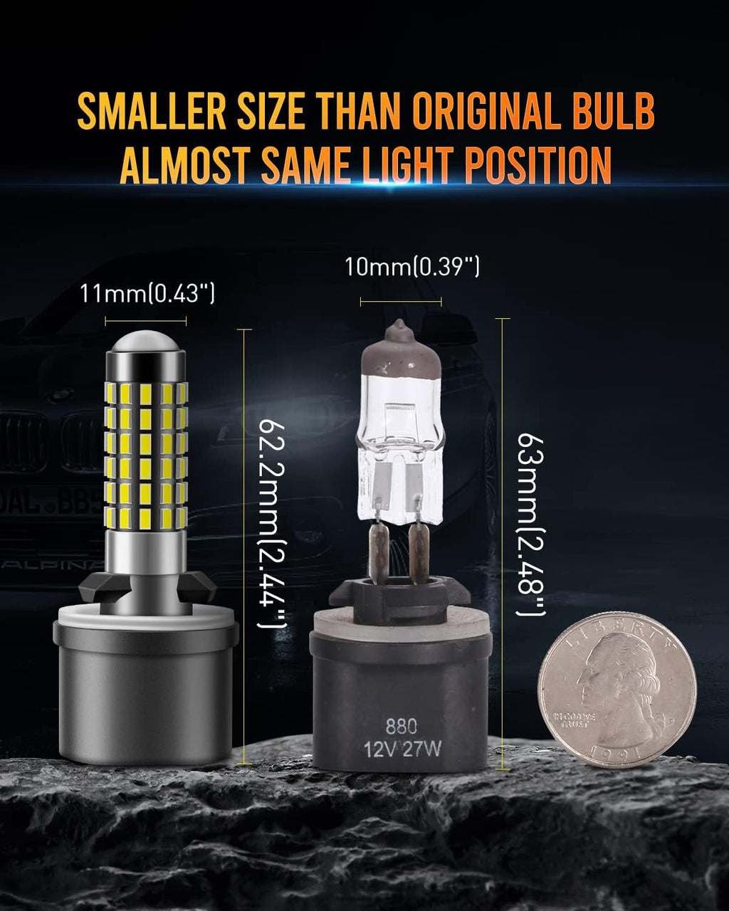 LUYED 880 LED Fog Lights Bulb 400% Brightness 886 890 892 893 LED Bulb with Projector for DRL or Fog Lights,Xenon White, 3000k Yellow, Ice Blue , Pack of 2