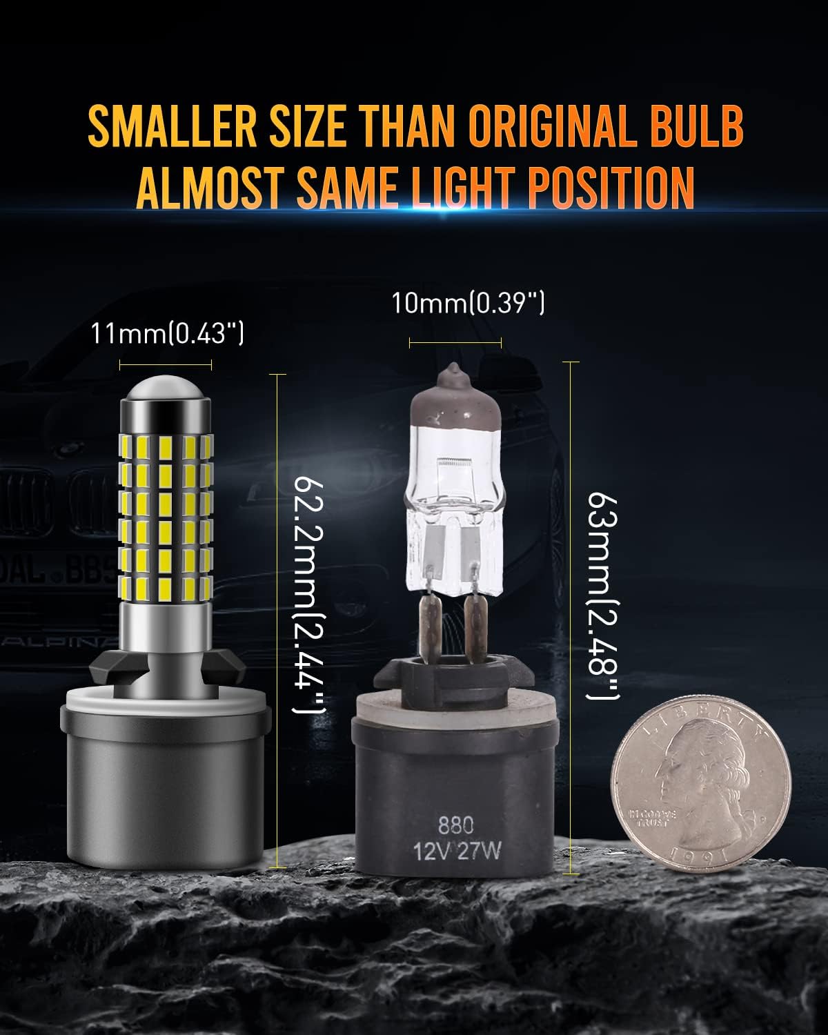 LUYED 880 LED Fog Lights Bulb 400% Brightness 886 890 892 893 LED Bulb with Projector for DRL or Fog Lights,Xenon White, 3000k Yellow, Ice Blue , Pack of 2